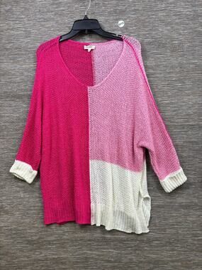 Ee:some Knit Sweater Womens Size Large Pink Colorblock 3/4 Sleeve Pullover